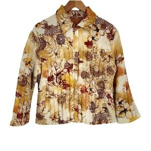 UBU‎ Womens Reversible Jacket Large Full Zip Crinkle Autumnal Floral Stretch